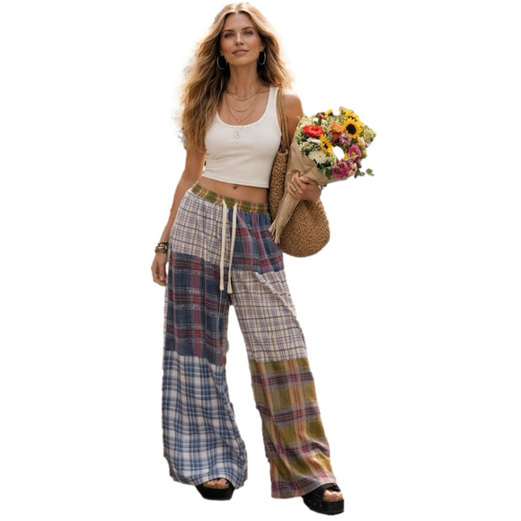 NWOT Plaid Wide-Leg Pants for Women Size Large